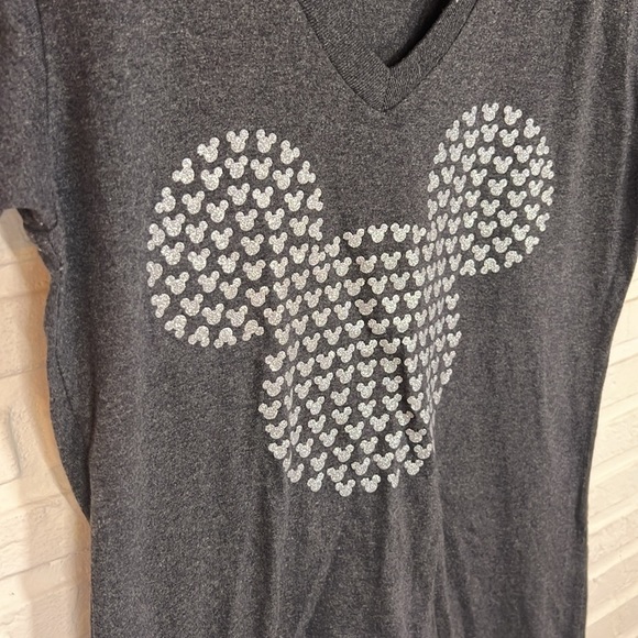Disney Gray Sparkly Mickey Mouse V- Neck T shirt, Women's Size Medium - Picture 2 of 5